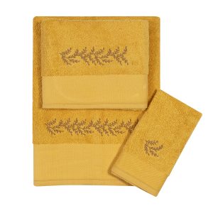 Σετ πετσέτες με κέντημα Art 3371 Σετ 3τμχ Κίτρινο Beauty Home