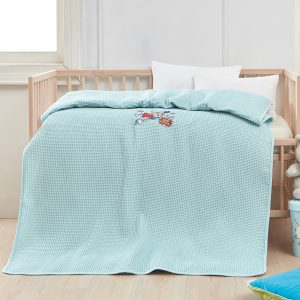 Κουβέρτα πικέ με κέντημα Art 5307 80x110 Γαλάζιο Beauty Home